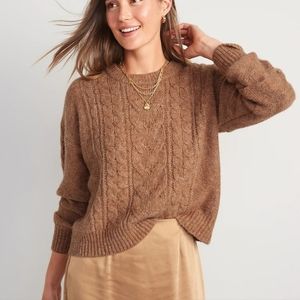 NWOT Old Navy XS Heathered Cabled Sweater Camel